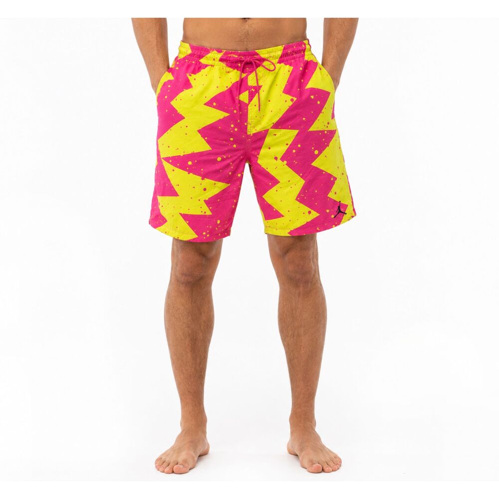 Jordan Swim Trunks Mens Small Pink Yellow Neon Retro Shorts 9 Inseam Festival